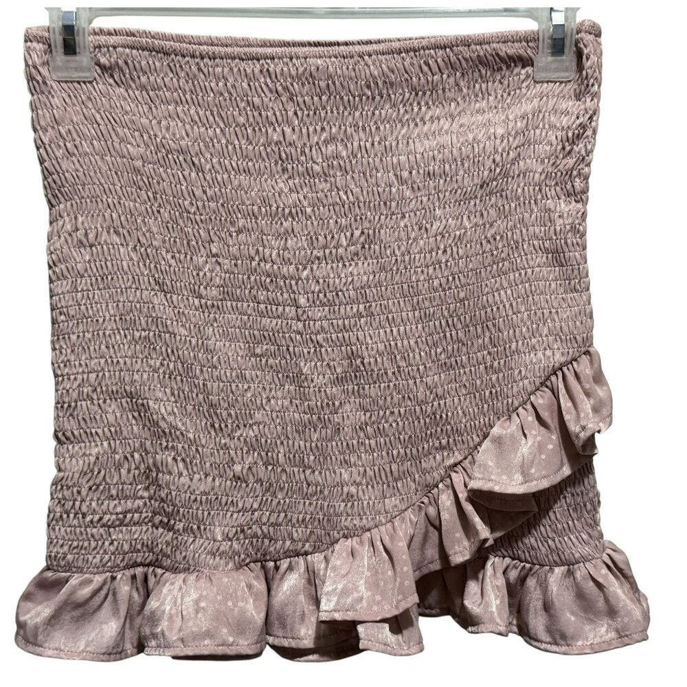 HYFVE Never Enough Smocked Elastic Ruffled Mini Skirt Mauve Sz L Fairycore NEW